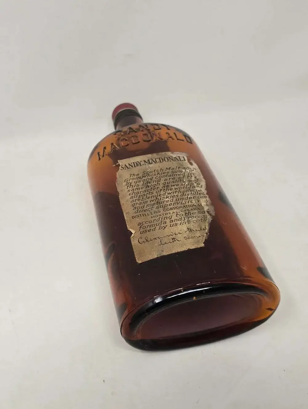 Vintage Sandy Macdonald Special Old Scotch Whiskey Liquor Bottle Amber 50s 60s